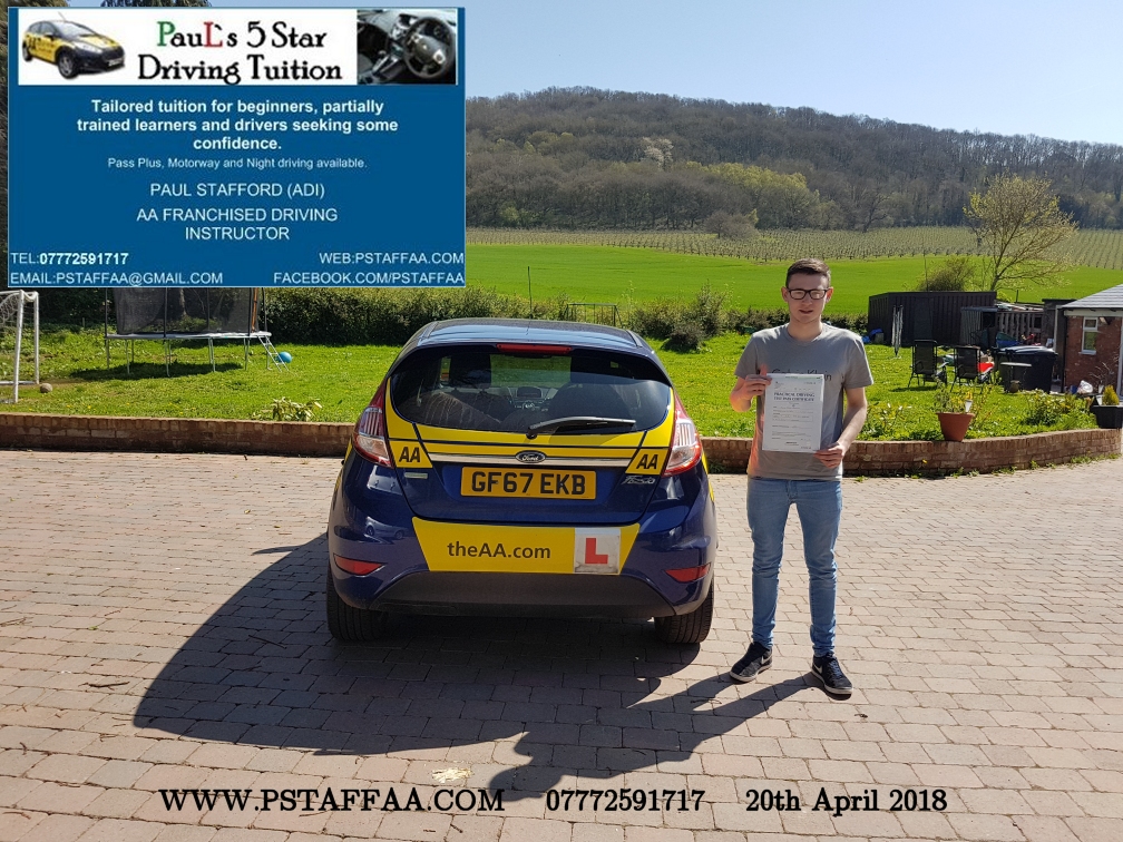 First Time Driving Test Pass Jack Adams with Paul's 5 Star Driving Tuition